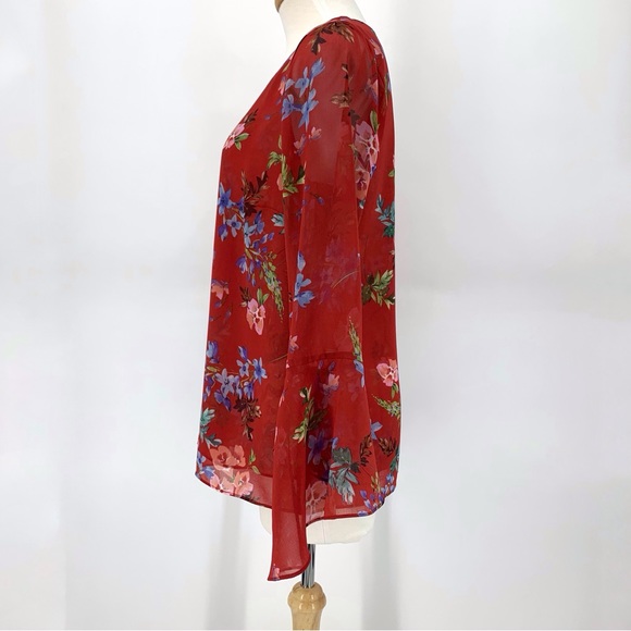 Cabi Devoted Blouse # 3590, Watercolour Floral Print 3/4 Bell Sleeve Top, Small - Picture 6 of 16